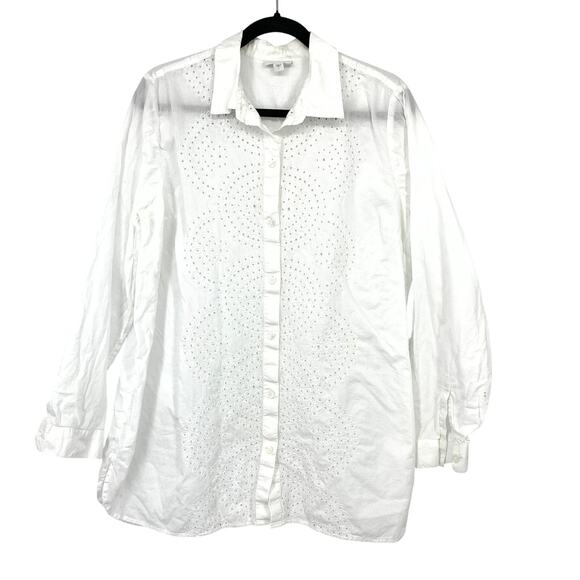 J. Jill Tops - J Jill White Eyelet Embroidered Button Front Blouse Womens Large Cotton Boho Top